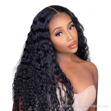 Cheap Hair Water Wave Virgin Cuticle Aligned 4*4 Closure Lace Front Wig Remy Brazilian Human Hair 4*4 Lace Wigs Water Wave